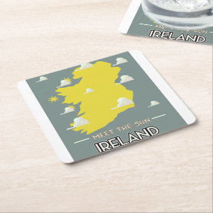 Maak kennis met de zon Ierland vintage reisposter Kartonnen Onderzetters