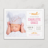 Maak kennis met haar moderne geboorteaankondiging aankondigingskaart (Voorkant)