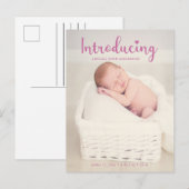 Maak kennis met het roze babymeisje Verticaal foto Aankondigingskaart (Voorkant / Achterkant)