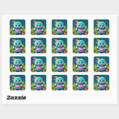 Maak kennis met het Schattige Happy Little Monster Vierkante Sticker (Vel)