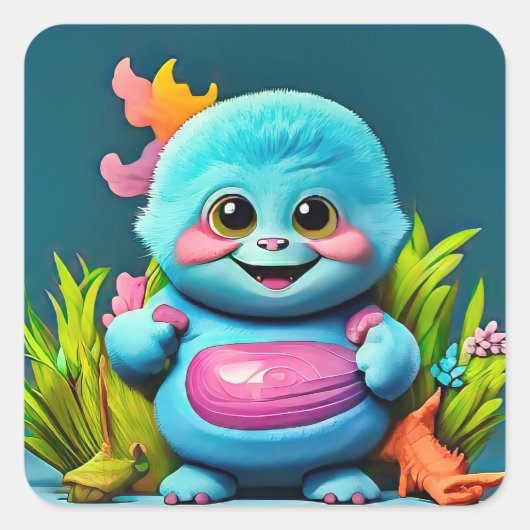 Maak kennis met het Schattige Happy Little Monster Vierkante Sticker (Voorkant)