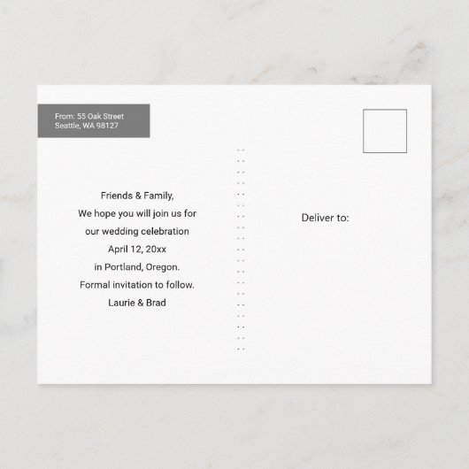 Maak kennis met My Forever Save the Date Aankondigingskaart (Achterkant)