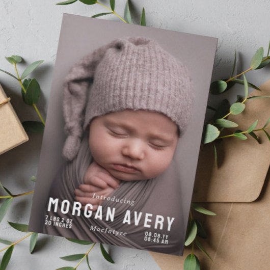 Maak kennis met Neutrale Typografie Nieuwe baby fo Aankondiging