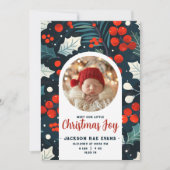 Maak kennis met onze kleine kerstvreugde foto Baby Aankondiging (Voorkant)