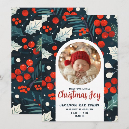 Maak kennis met onze kleine kerstvreugde foto Baby Aankondiging (Voorkant / Achterkant)