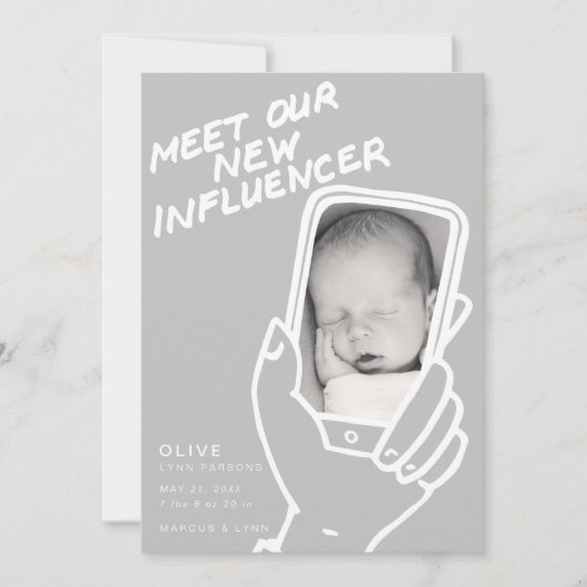 Maak kennis met onze nieuwe Influencer Baby aankon Kaart (Voorkant)