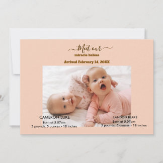 Maak kennis met onze wonderbaby's tweelingjongens aankondiging