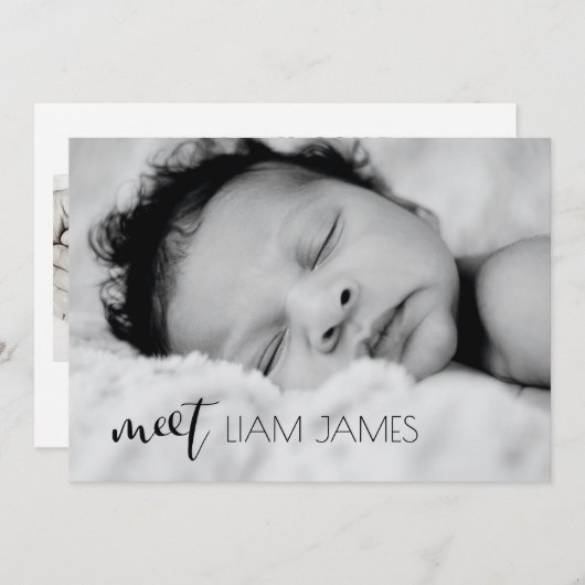 Maak kennis met Script Custom Photo Collage Baby B Aankondiging (Voorkant / Achterkant)