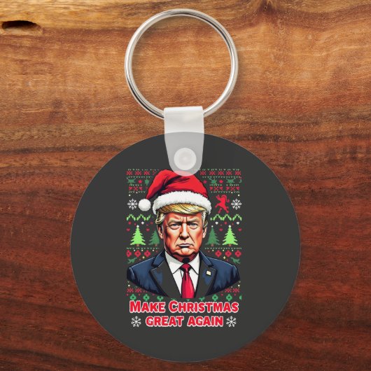 Maak Kerst Groot Weer Lelijke Kersttrui Trump Sleutelhanger (Voorkant)
