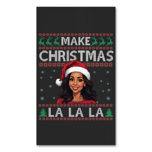 Maak Kerst La La La Ugly Xmas Sweater Kamala Magnetisch Visitekaartje (Voorkant Verticaal)