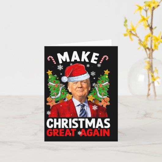 Maak kerst weer geweldig grappig Donald Trump Sant Kaart (Gele Bloem)