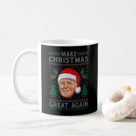 Maak kerst weer geweldig, grappige Trump Ugly-mas Koffiemok (Met donut)