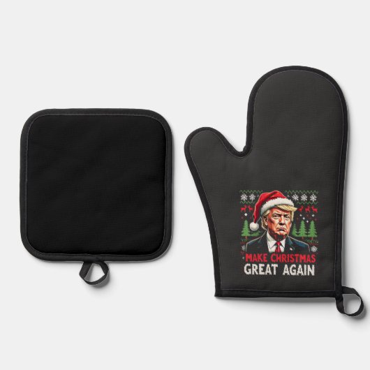 Maak kerst weer geweldig Lelijke kersttrui Trump Ovenwant & Pannenlap Set (Voorkant)