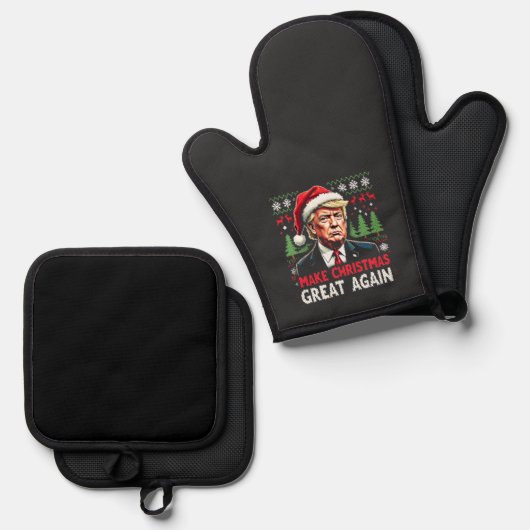 Maak kerst weer geweldig Lelijke kersttrui Trump Ovenwant & Pannenlap Set (Voorkant / Achterkant)