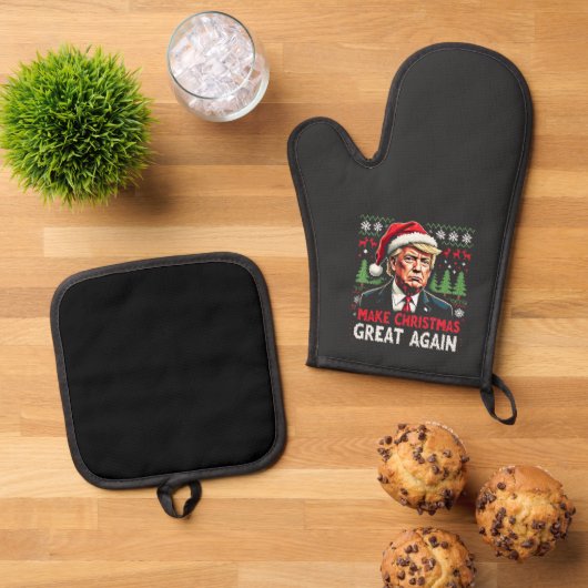 Maak kerst weer geweldig Lelijke kersttrui Trump Ovenwant & Pannenlap Set (Top down)