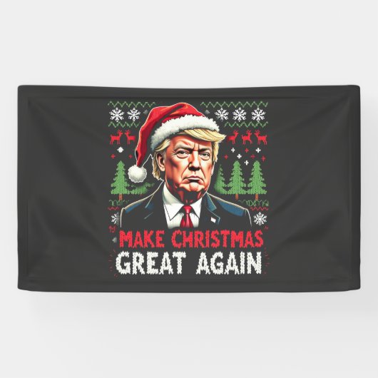 Maak kerst weer geweldig Lelijke kersttrui Trump Spandoek (Horizontaal)