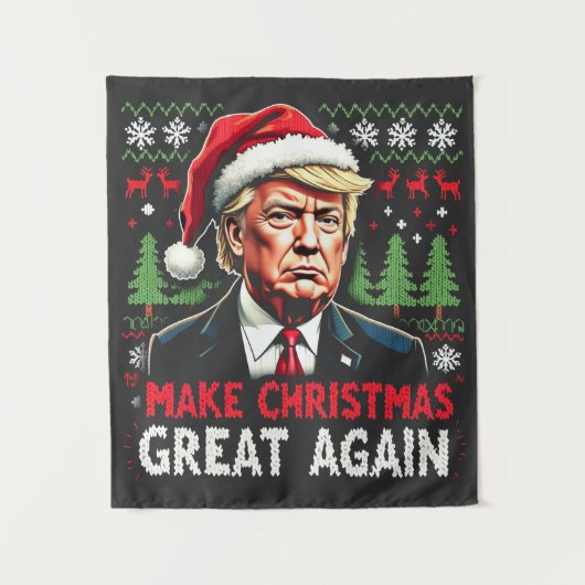 Maak kerst weer geweldig Lelijke kersttrui Trump Wandkleed (Voorkant)