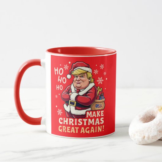 Maak kerst weer geweldig | Trump Santa Claus Red Mok (Met donut)