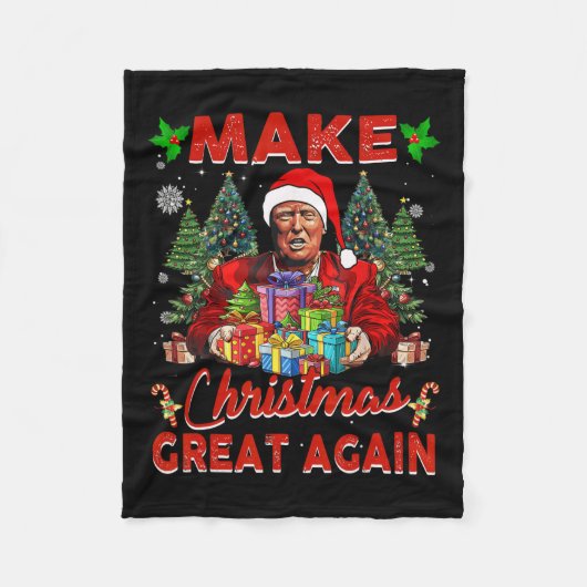 Maak kerst weer leuk Kerstman Trump 2024 Fleece Deken (Voorkant)
