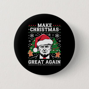 Maak kerst weer leuk Kerstman Trump 2024 Ronde Button 5,7 Cm