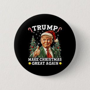 Maak kerst weer leuk Kerstman Trump 2024 Ronde Button 5,7 Cm