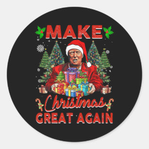 Maak kerst weer leuk Kerstman Trump 2024 Ronde Sticker