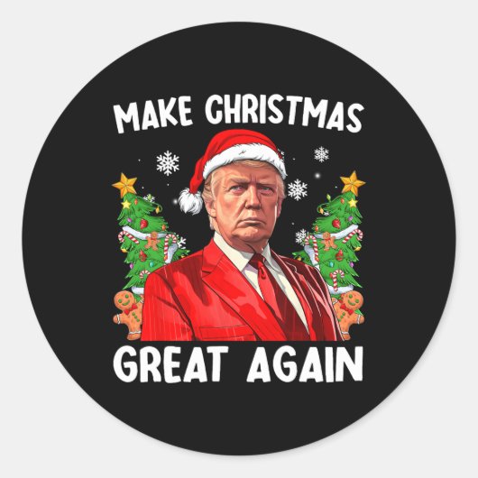 Maak kerst weer leuk Kerstman Trump 2024 Ronde Sticker (Voorkant)