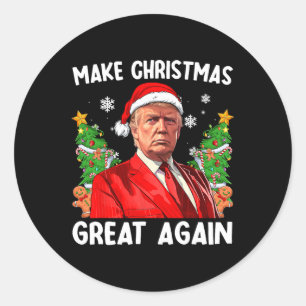 Maak kerst weer leuk Kerstman Trump 2024 Ronde Sticker