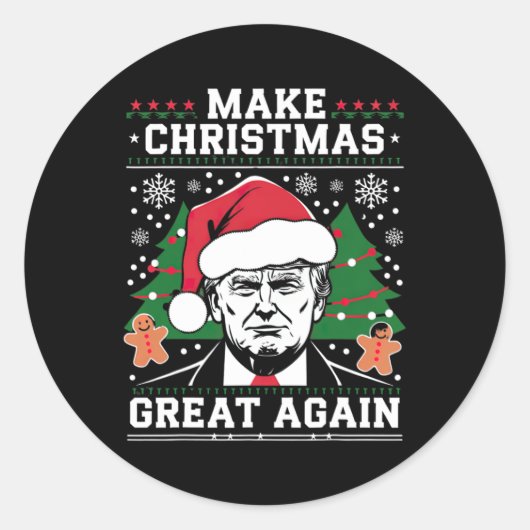 Maak kerst weer leuk Kerstman Trump 2024 Ronde Sticker (Voorkant)