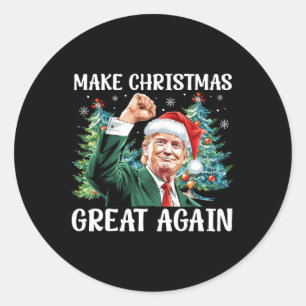 Maak kerst weer leuk Kerstman Trump 2024 Ronde Sticker