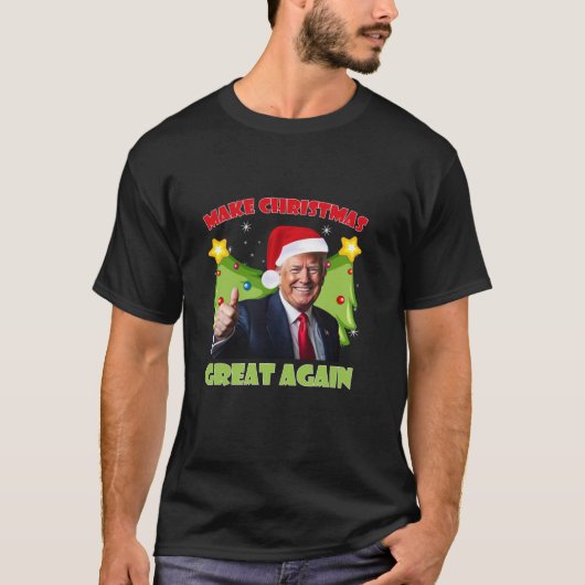 Maak kerst weer leuk Kerstman Trump 2024 T-shirt (Voorkant)