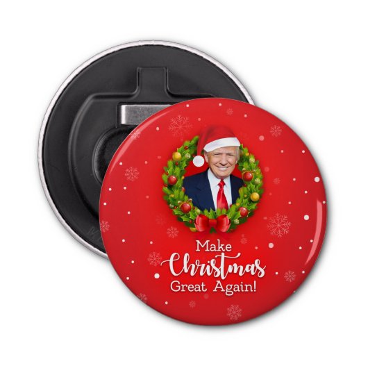 Maak kerstcadeau weer leuk, Trump MAGA grappig Button Flesopener (Voorkant)