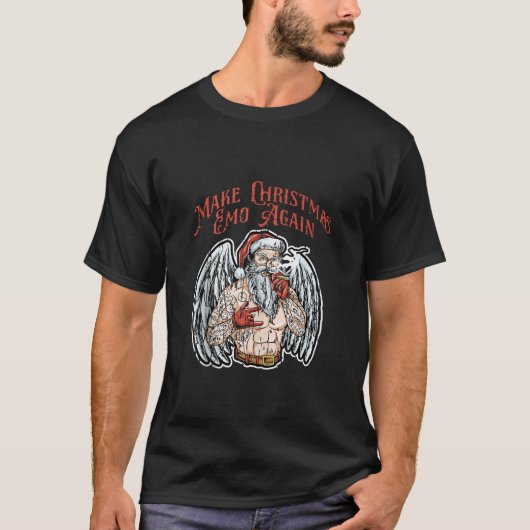 Maak Kerstmis Emo weer Santa Funny Rock Lover Em T-shirt (Voorkant)
