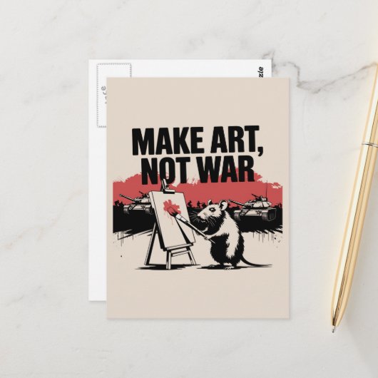 Maak kunst geen oorlogskunst kunstenaar briefkaart (Voorkant / Achterkant in situ)