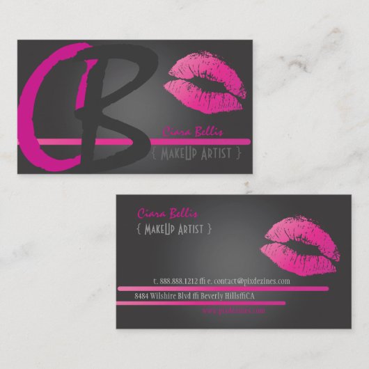 Maak kunstenaars, Monogram, hete roze lippen Visitekaartje (Voorkant / Achterkant)