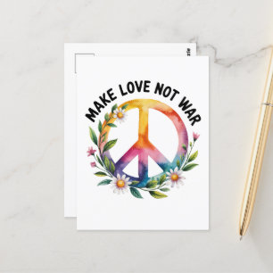 Maak Liefde Niet Oorlog Vredesteken en Bloemen Briefkaart