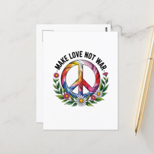 Maak Liefde Niet Oorlog Vredesteken en Mooie Bloem Briefkaart