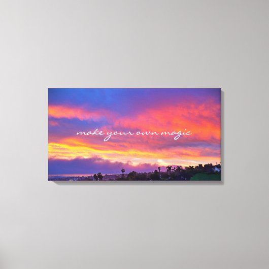 Maak Magic Quote Script Oranje Blue Sunrise Foto Canvas Afdruk (Voorkant)