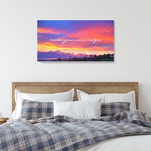 Maak Magic Quote Script Oranje Blue Sunrise Foto Canvas Afdruk (Insitu (Slaapkamer))