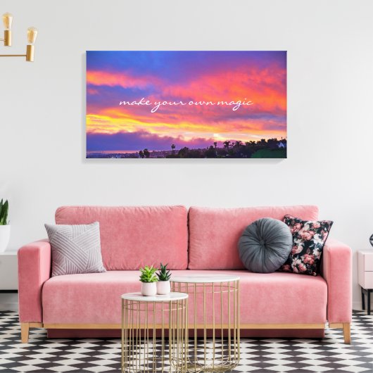 Maak Magic Quote Script Oranje Blue Sunrise Foto Canvas Afdruk (Insitu (Woonkamer))