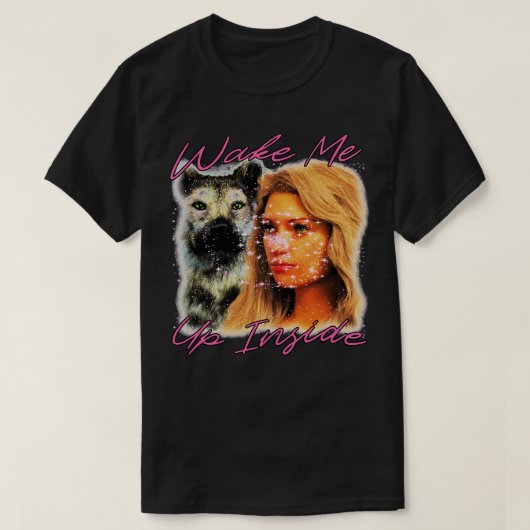 Maak me wakker in hond en vrouw glitter en roze t-shirt (Design voorkant)