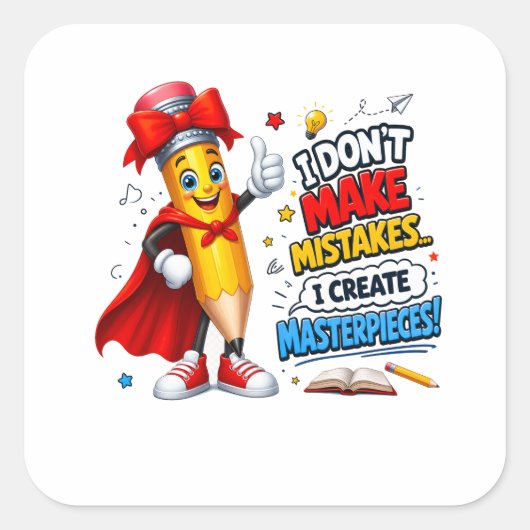 Maak Meesterwerken Cute Potlood Kunst Vierkante Sticker (Voorkant)