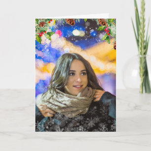 Maak mijn foto kerst! Sneeuwoverlay Cute Feestdagen Kaart