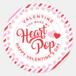 Maak mijn hart Pop Valentijn roze en rode streep Ronde Sticker