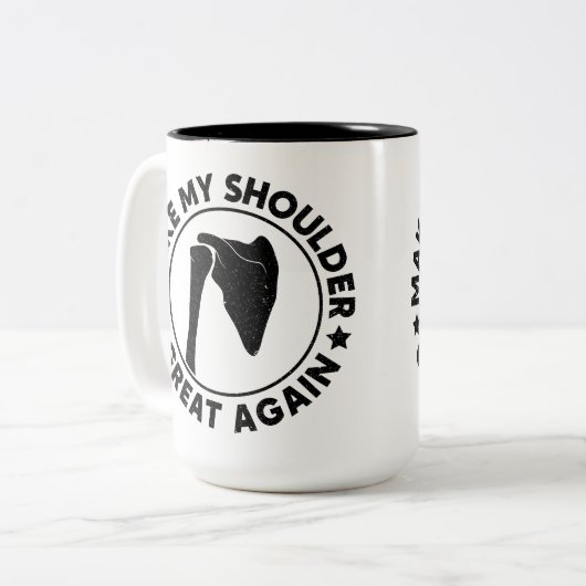 Maak mijn schouder weer geweldig grappig schouderl tweekleurige koffiemok (Voorkant links)