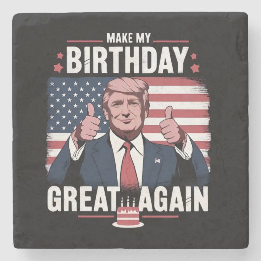 Maak mijn verjaardag weer leuk Trump Stenen Onderzetter (Voorkant)