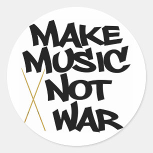 Maak muziek niet oorlog (drums) ronde sticker