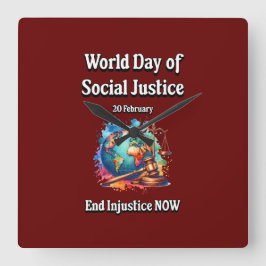 Maak nu een einde aan onrecht. vierkante klok