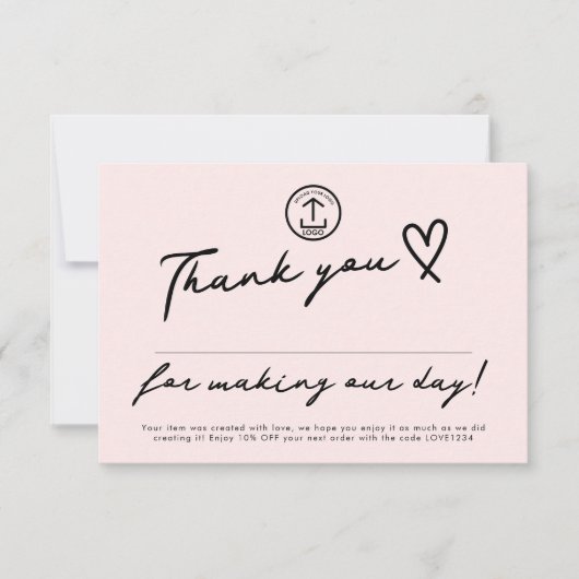 Maak onze dag bewerkbare kortingscode voor kleine  bedankkaart (Voorkant)