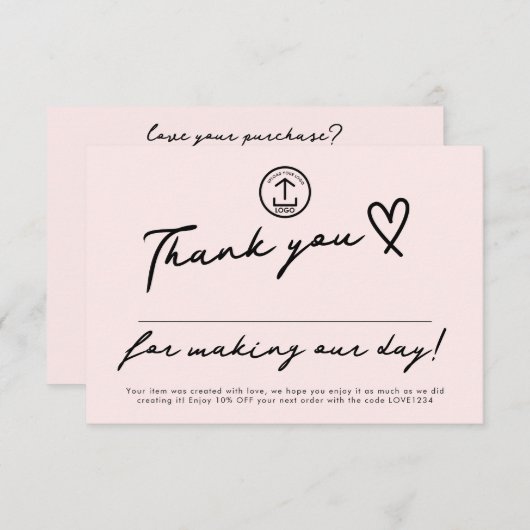 Maak onze dag bewerkbare kortingscode voor kleine  bedankkaart (Voorkant / Achterkant)